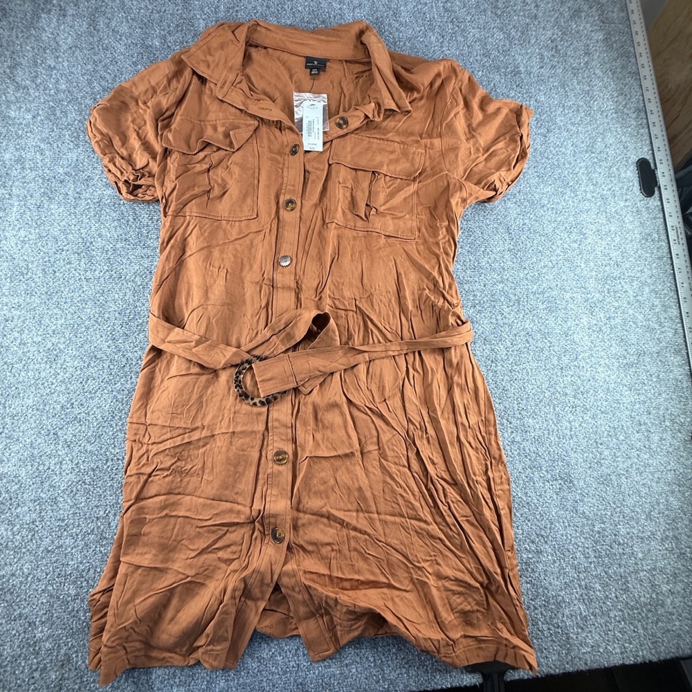 Worthington Womens XXL Pumpkin Bread Orange Short Sleeve Belted Shirt Dress NWT